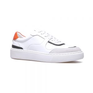 Custom White/Orange Leather Sneaker