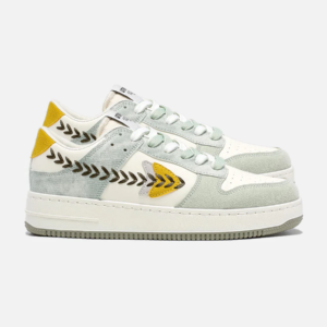 Low Top Classic Canvas and Suede Sneaker in Mint, White, and Mustard